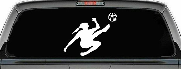 Girl Soccer Sports Car or Truck Window Decal Sticker (White)