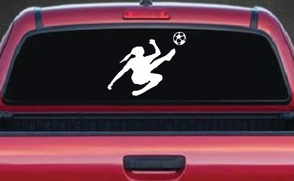 Girl Soccer Sports Car or Truck Window Decal Sticker (White)