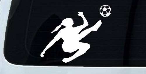 Girl Soccer Sports Car or Truck Window Decal Sticker (White)