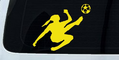 Girl Soccer Sports Car or Truck Window Vinyl Decal Sticker (Yellow)