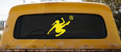 Girl Soccer Sports Car or Truck Window Decal Sticker (Yellow)