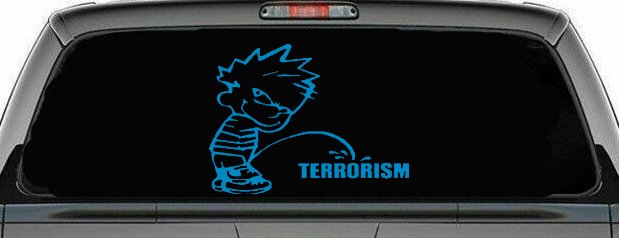 Pee on Terrorism Car or Truck Window Decal Sticker (Blue)