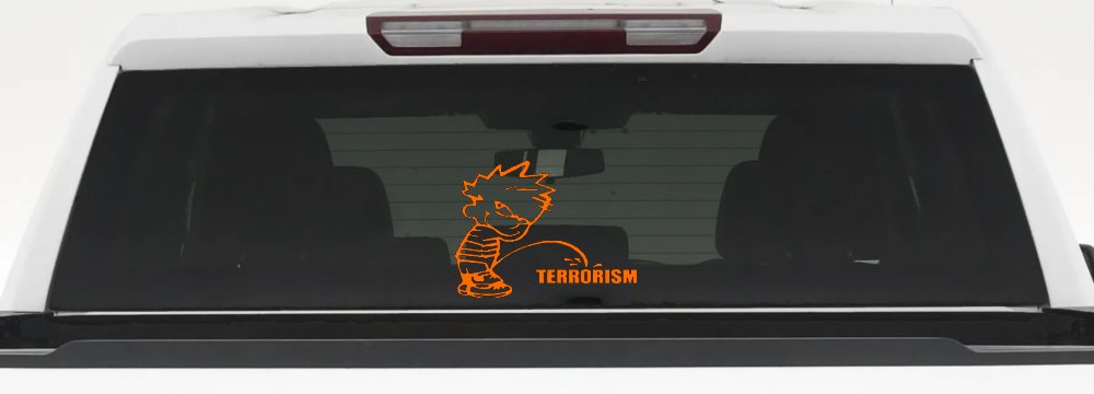 Pee on Terrorism Car or Truck Window Decal Sticker (Orange)