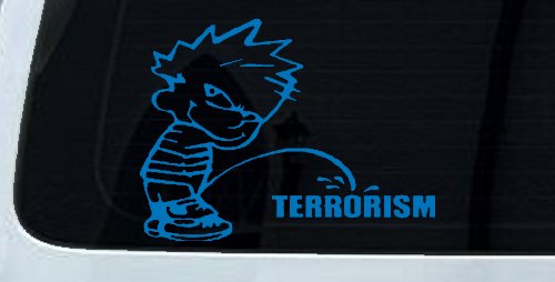 Pee on Terrorism Car or Truck Window Decal Sticker (Sky Blue)