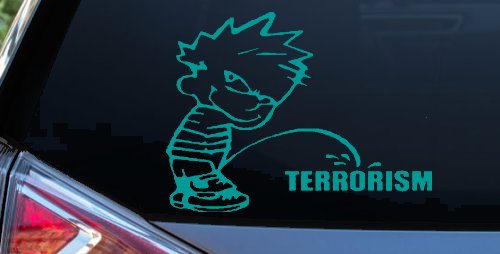 Pee on Terrorism Car or Truck Window Decal Sticker (Turquoise)