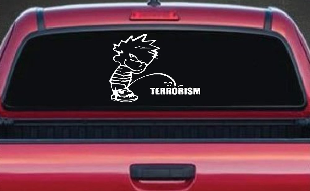 Pee on Terrorism Car or Truck Window Decal Sticker (White)