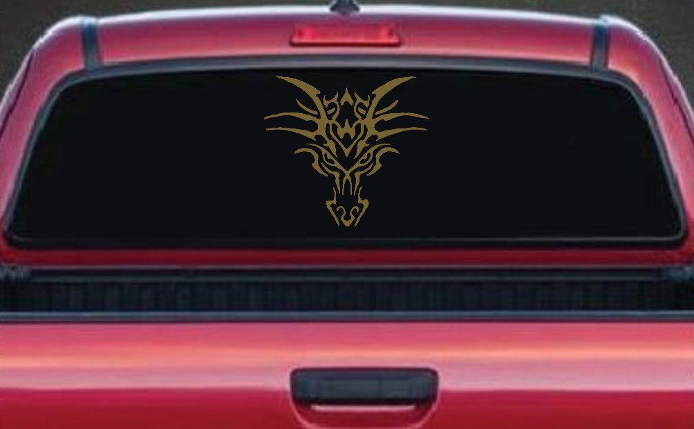 Tribal Dragon Head Car or Truck Window Decal Sticker (Gold)