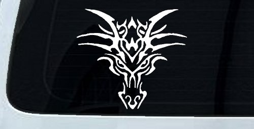 Tribal Dragon Head Car or Truck Window Decal Sticker (White)