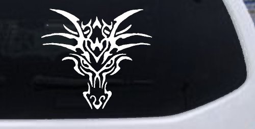 Tribal Dragon Head Car or Truck Window Decal Sticker (White)