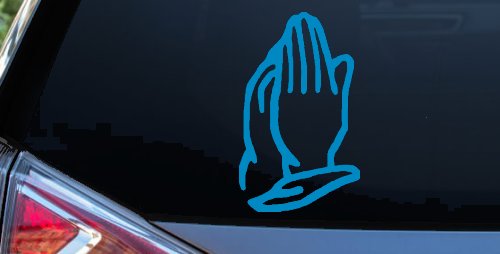 Praying Hands Christian Car or Truck Window Vinyl Decal Sticker (Blue)