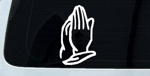 Praying Hands Christian Car or Truck Window Vinyl Decal Sticker (White)