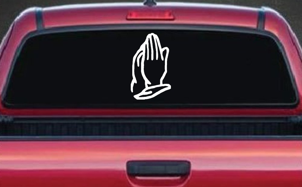 Praying Hands Christian Car or Truck Window Decal Sticker (White)