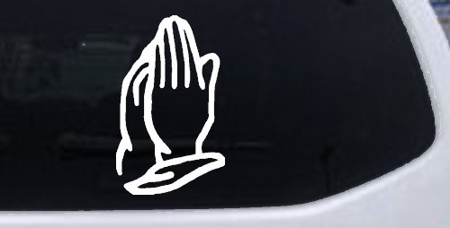 Praying Hands Christian Car or Truck Window Decal Sticker (White)