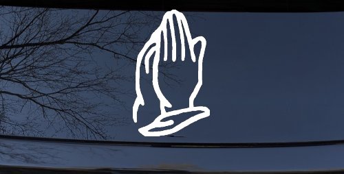 Praying Hands Christian Car or Truck Window Decal Sticker (White)