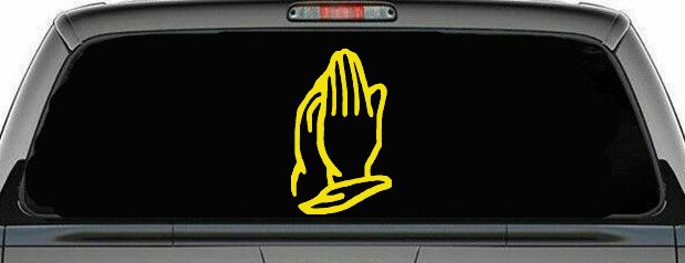 Praying Hands Christian Car or Truck Window Decal Sticker (Yellow)