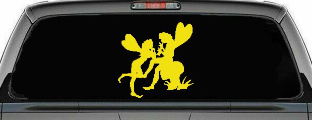 Fairies on Mushroom Car or Truck Window Vinyl Decal Sticker (Yellow)