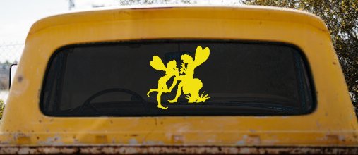 Fairies on Mushroom Car or Truck Window Decal Sticker (Yellow)