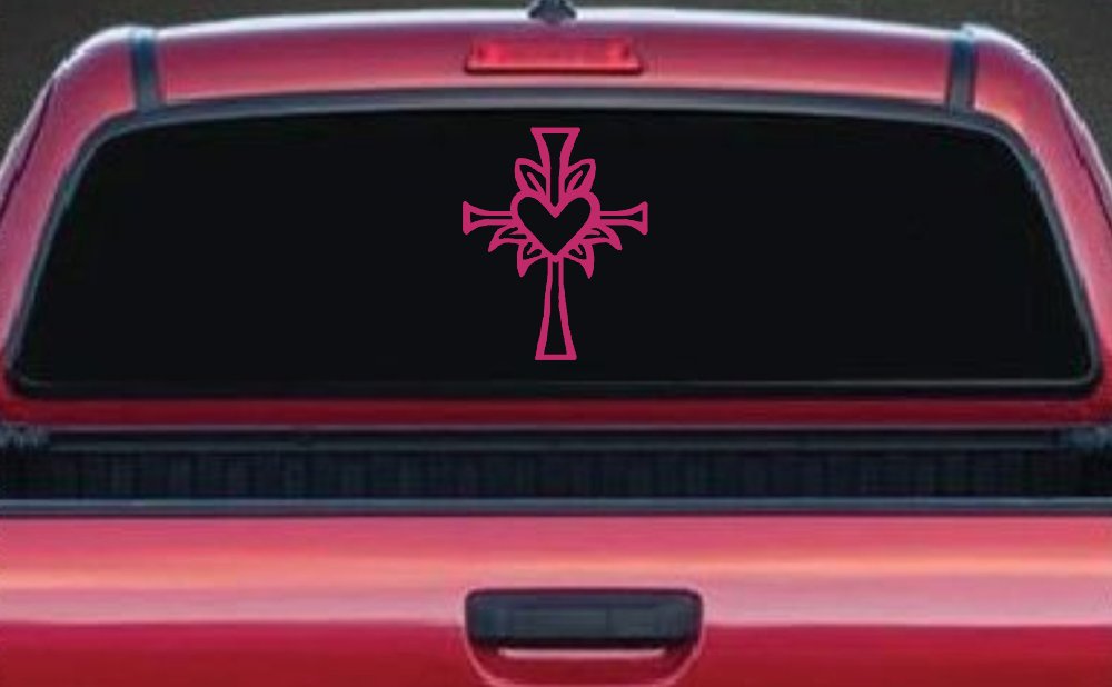 Cross with Heart in middle Christian Car or Truck Window Decal Sticker