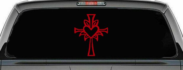 Cross with Heart in middle Christian Car or Truck Window Decal Sticker