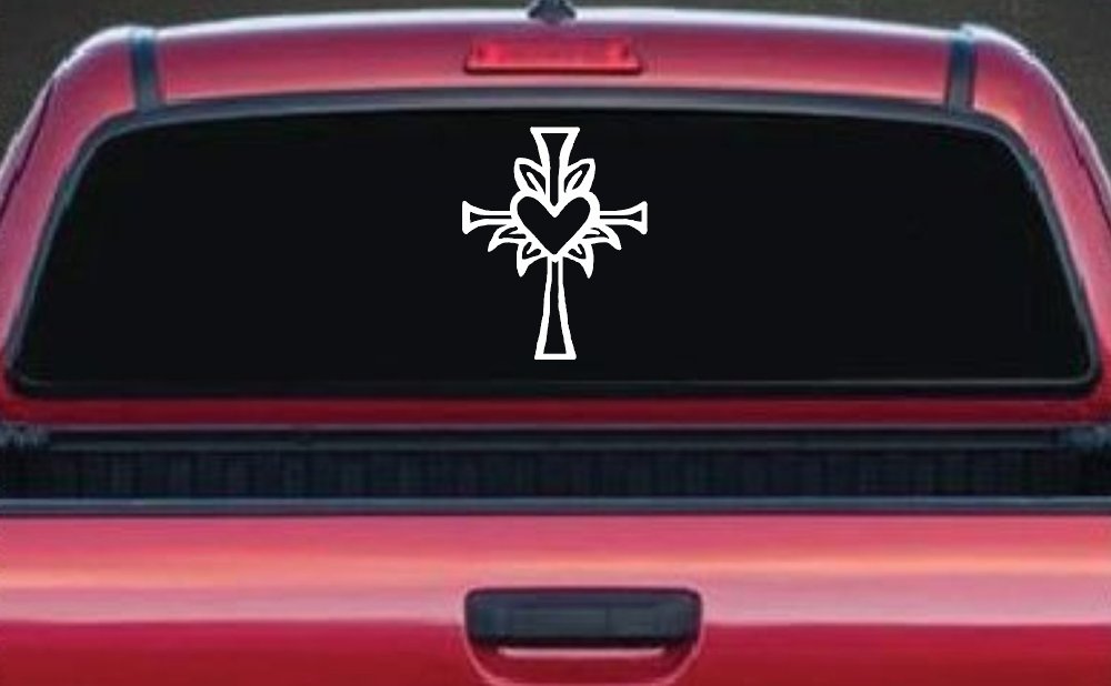 Cross with Heart in middle Christian Car or Truck Window Decal Sticker