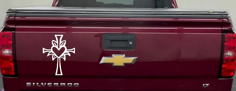 Cross with Heart in middle Christian Car or Truck Window Decal Sticker (White)