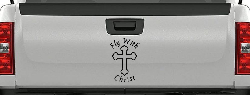 Fly With Jesus Christ Cross Christian Car or Truck Window Decal Sticker (Black)