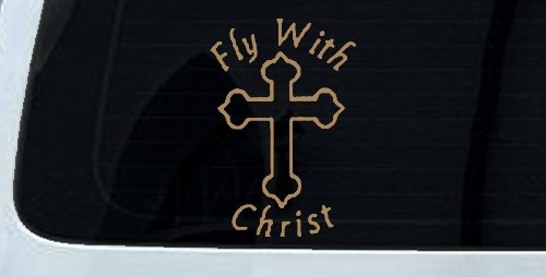 Fly With Jesus Christ Cross Christian Car or Truck Window Vinyl Decal Sticker (Light Brown)
