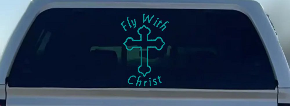 Fly With Jesus Christ Cross Christian Car or Truck Window Decal Sticker (Turquoise)