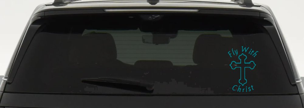 Fly With Jesus Christ Cross Christian Car or Truck Window Decal Sticker (Turquoise Blue)