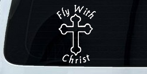 Fly With Jesus Christ Cross Christian Car or Truck Window Vinyl Decal Sticker (White)