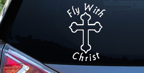 Fly With Jesus Christ Cross Christian Car or Truck Window Decal Sticker (White)
