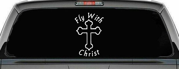 Fly With Jesus Christ Cross Christian Car or Truck Window Decal Sticker (White)