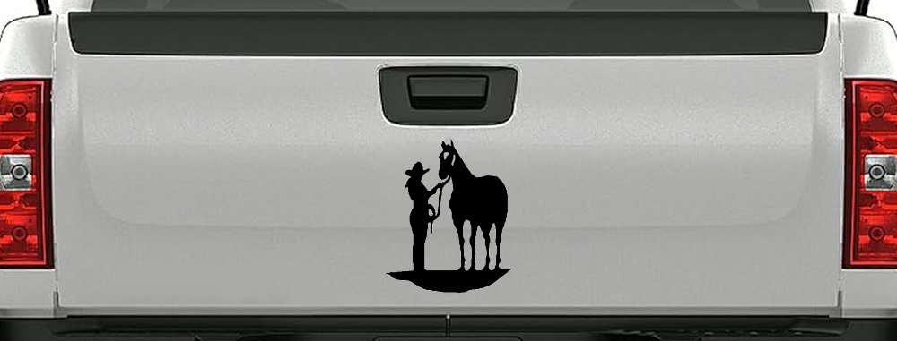 Cowgirl with Horse Western Farm or Rodeo Car or Truck Window Decal Sticker (Black)