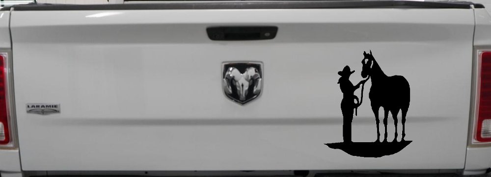 Cowgirl with Horse Western Farm or Rodeo Car or Truck Window Decal Sticker (Black)