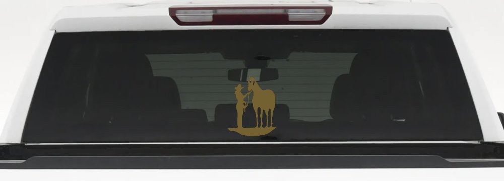Cowgirl with Horse Western Farm or Rodeo Car or Truck Window Decal Sticker (Gold)
