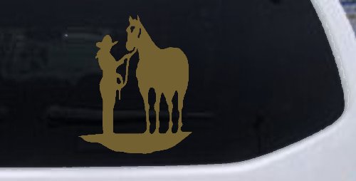 Cowgirl with Horse Western Farm or Rodeo Car or Truck Window Decal Sticker (Gold)