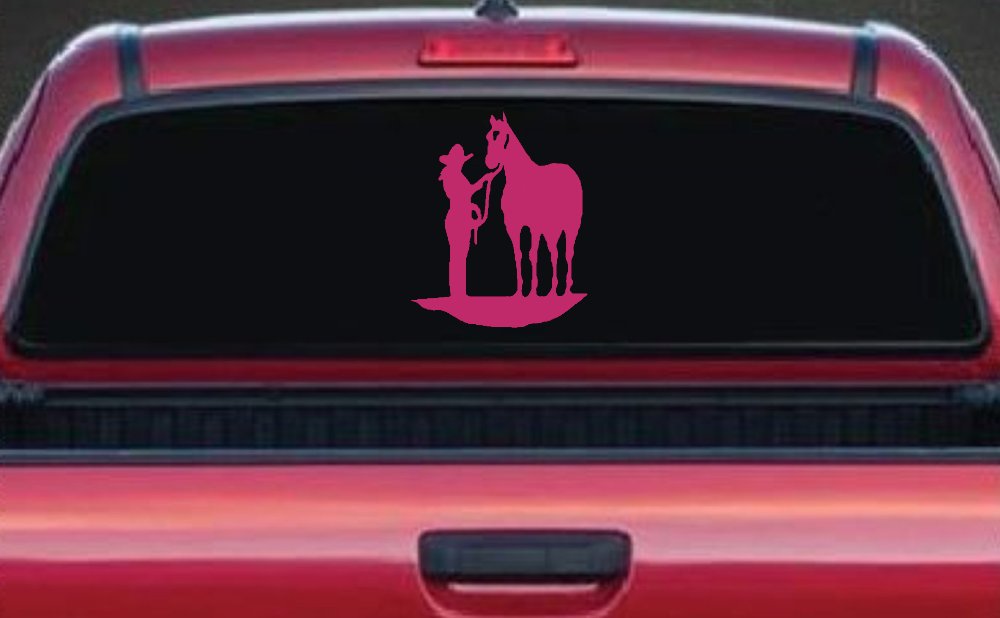 Cowgirl with Horse Western Farm or Rodeo Car or Truck Window Decal Sticker (Hot Pink)
