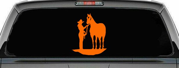 Cowgirl with Horse Western Farm or Rodeo Car or Truck Window Decal Sticker (Orange)