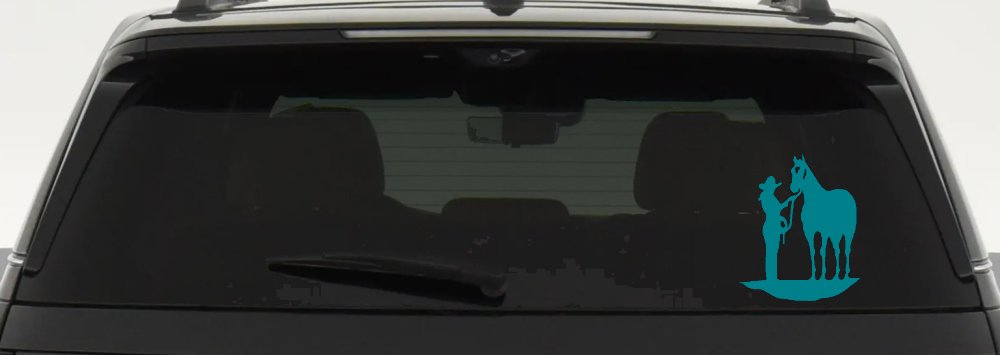 Cowgirl with Horse Western Farm or Rodeo Car or Truck Window Decal Sticker (Turquoise Blue)