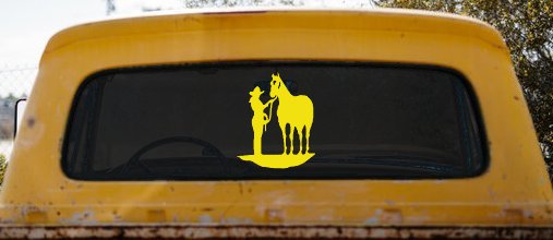 Cowgirl with Horse Western Farm or Rodeo Car or Truck Window Decal Sticker (Yellow)