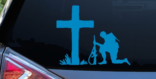 Soldier Kneeling at Cross In Memory of Military Car or Truck Window Decal Sticker