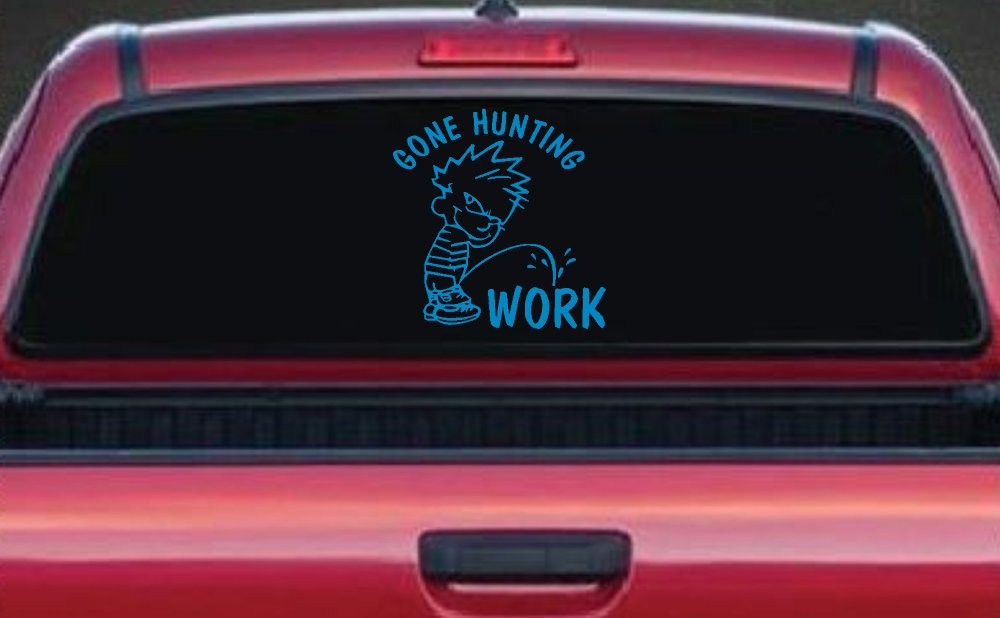 Gone Hunting Pee on Work Car or Truck Window Decal Sticker (Blue)