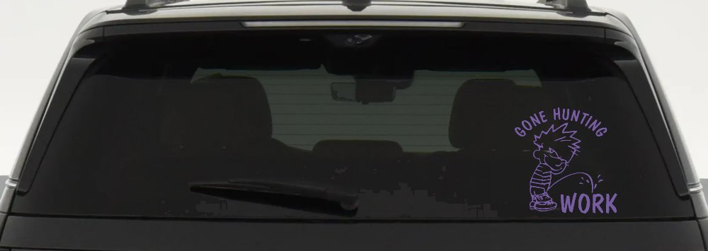 Gone Hunting Pee on Work Car or Truck Window Decal Sticker (Purple)