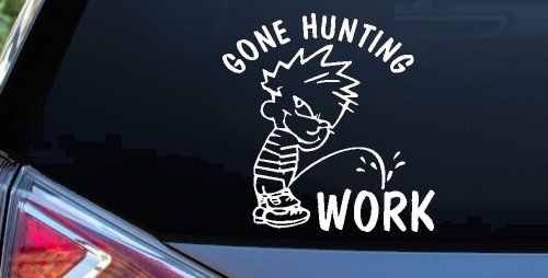 Gone Hunting Pee on Work Car or Truck Window Decal Sticker (White)