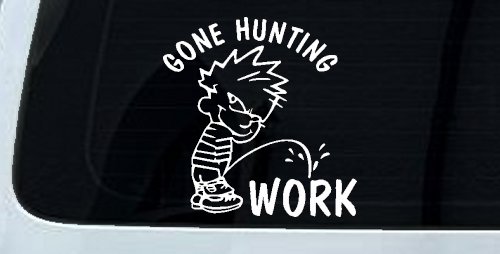 Gone Hunting Pee on Work Car or Truck Window Decal Sticker (White)