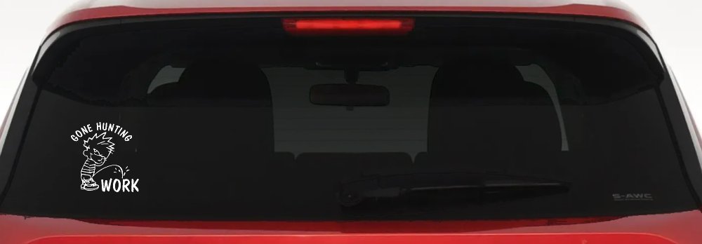 Gone Hunting Pee on Work Car or Truck Window Decal Sticker (White)
