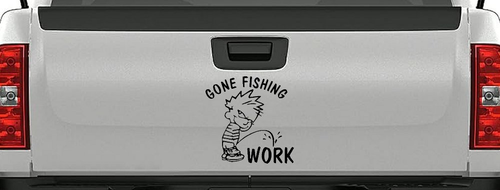 Gone Fishing Pee on Work Car or Truck Window Decal Sticker