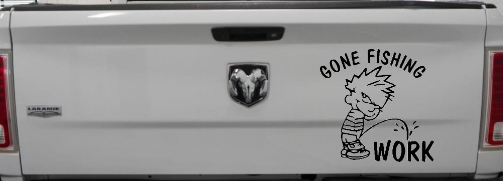 Gone Fishing Pee on Work Car or Truck Window Decal Sticker (Black)