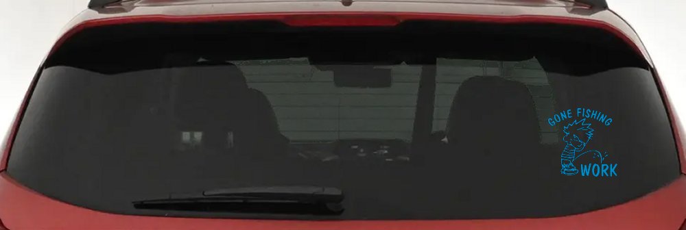 Gone Fishing Pee on Work Car or Truck Window Decal Sticker