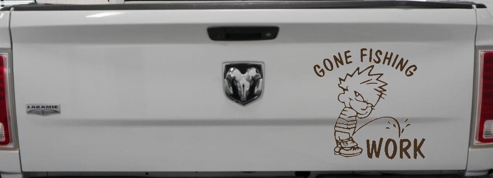 Gone Fishing Pee on Work Car or Truck Window Decal Sticker